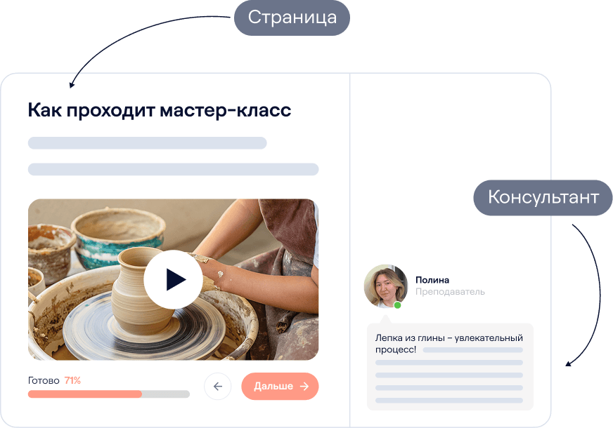 Информационная страница и консультант в квизе