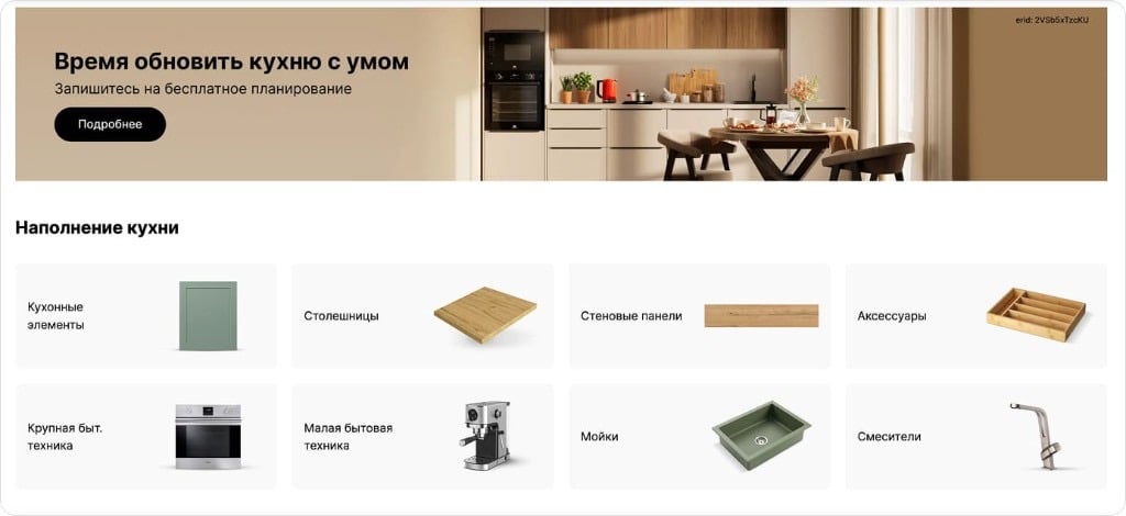 Разделы наполнения кухни на сайте