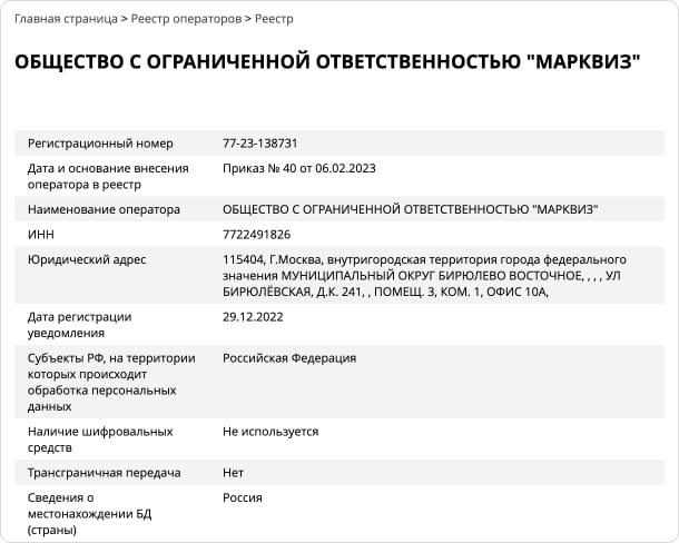 Марквиз занесён в Реестр операторов