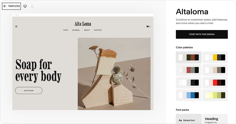 Настройка дизайна шаблона Alta Loma в Squarespace