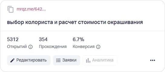 Результаты квиза на сайте