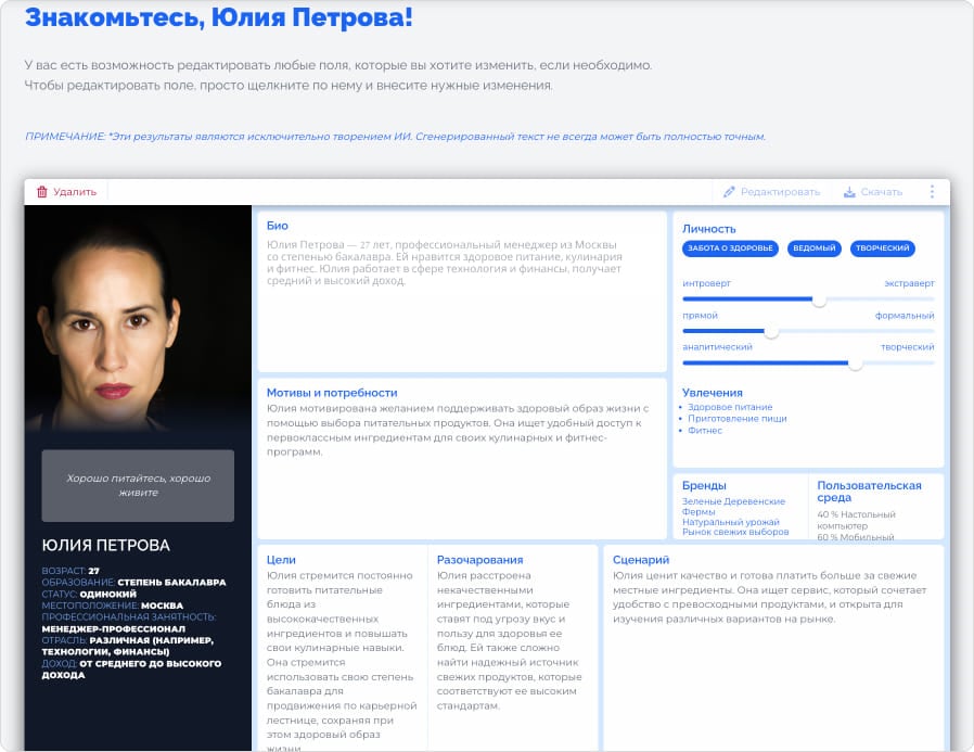 Пример покупательского профиля