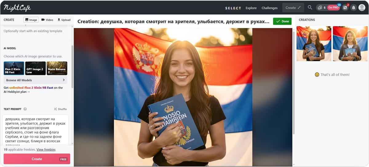 Генерация по промпту на русском в NightCafe Creator