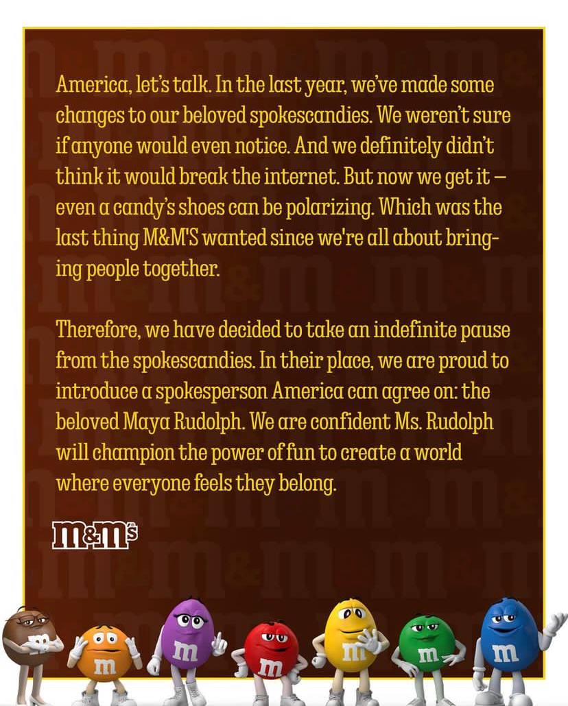 Как M&M's объявили об уходе своих главных персонажей