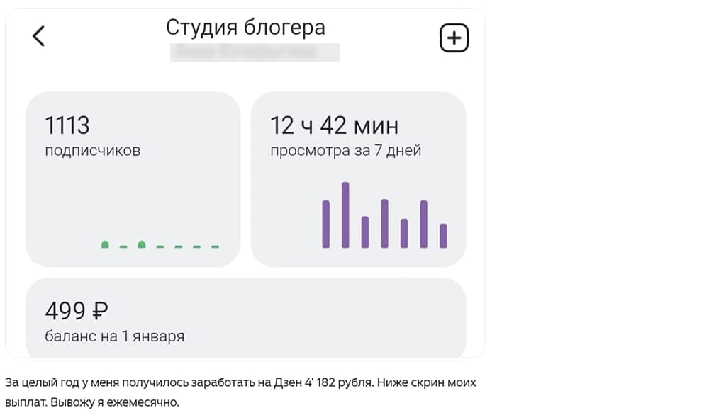 Пример заработка блогера в Дзене